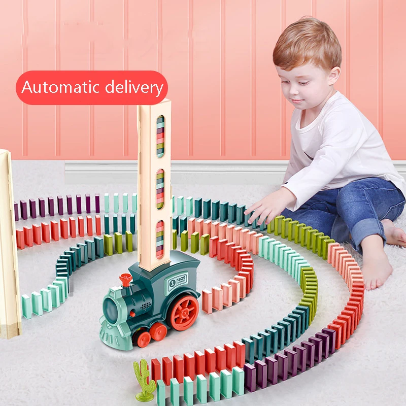 Kids Electric Train Car Toy Domino Sound Light Automatic Laying Brick Macaron Color Blocks Board Game Education DIY Toys | Игрушки и