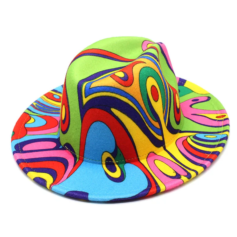 

2021 Colorful Wide Brim New Church Derby Top Hat Panama Felt Fedoras Hat for Men Women Artificial Wool British Style Jazz Cap