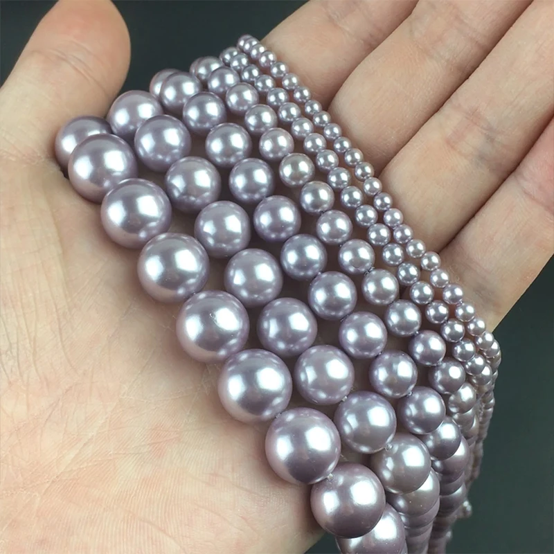 

Purple Shell Pearl Round Beads Natural Loose Spacer Beads For Jewelry Making DIY Bracelet Accessories 15''3-14mm