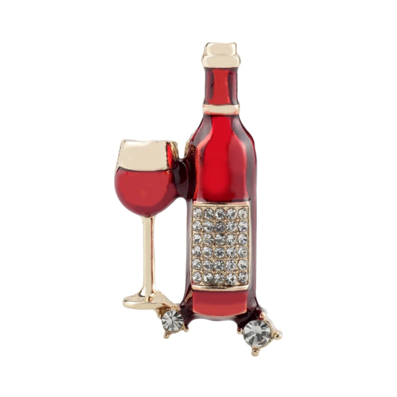 

New Fashion Rhinestone Red Wine Bottle Red Wine Glass Cup Enamel Metal Brooches Badges Lapel Pins For Women Girls Jewelry Gift
