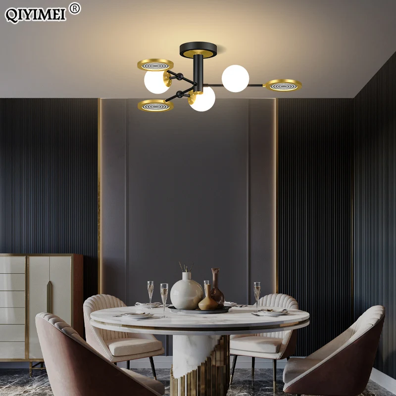 

Nordic New Modern LED Chandelier Lights For Bedroom Living Dining Room Kitchen Wrought Iron Acrylic Indoor Lamps Home Lighting