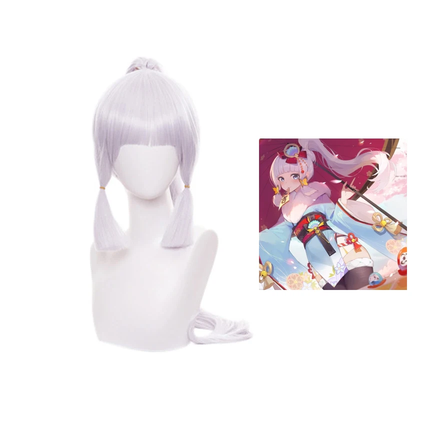 

Женский парик для косплея Takerlama Kamisato Ayaka Genshin Impact, длинные седые серебристые волосы, хвост для девочек, реквизит для игр