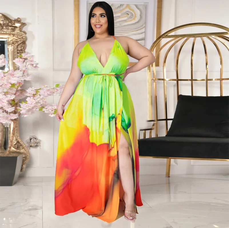 

HAOOHU Clothes Summer Female Sexy Polyester Ladies Long Elegant Vestidos Bohemian Split Gradient Floral 2021 Maxi Plus Size
