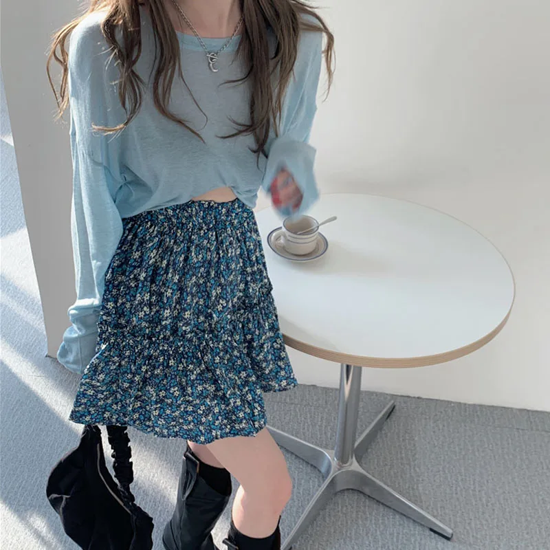 

2021 Vintage Floral Print Skirts Women Casual High Waist Mini Pleated Skirt Ladies Korean Fashion Harajuk Short Woman Skirt