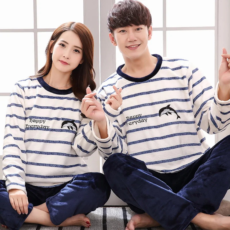 Милые животные фланелевые зимние парные пижамы комплект для женщин и мужчин