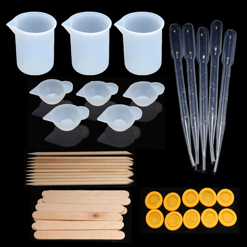 

Silicone Resin Measuring Cups DIY Jewelry Tools Mold Tool Kit for Resin Nonstick Silicone Mixing Cups Epoxy Resin Cups 43PCs
