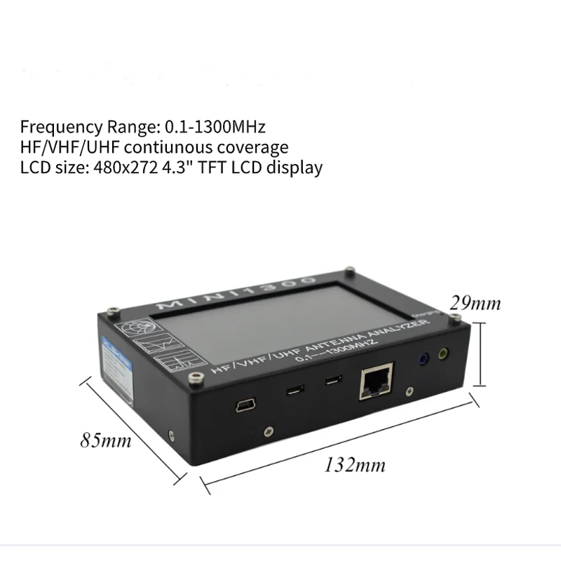 MINI1300 5V/1.5A HF VHF UHF антенный анализатор 0 1-1300MHZ счетчик частоты SWR метр 1-1999 с 4 3 &quotTFT LCD