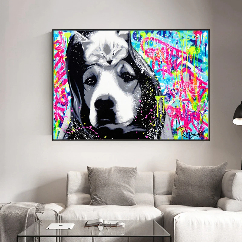 

Dog Posters And Prints Colorful Canvas Painting Modern Graffiti Art On The Wall Art Animal Picture For Living Room Home Decor