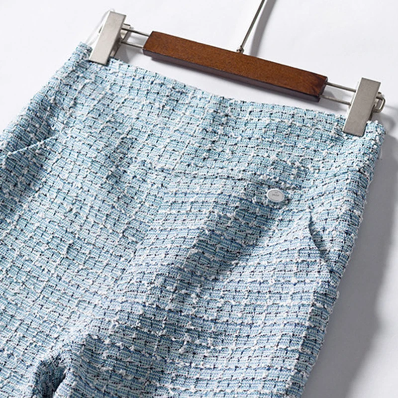 Женские повседневные брюки в стиле ретро Синие Клетчатые Брюки до щиколотки с