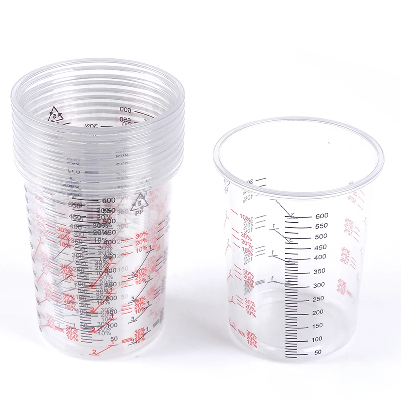 

10 шт., прозрачные пластиковые чашки для Смешивания Краски для точного смешивания краски и жидкостей, 600 мл, школьные лабораторные чашки