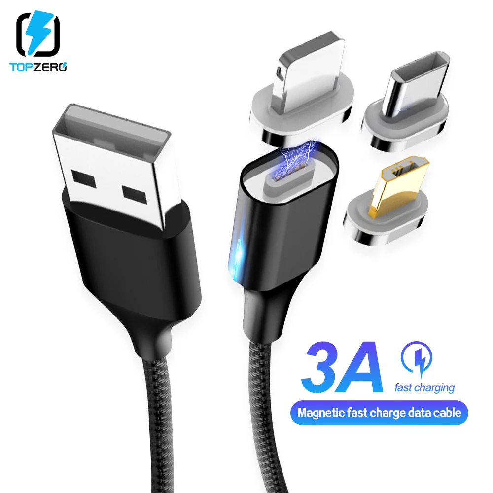 Магнитный USB кабель 3A быстрая зарядка мобильный телефон для iPhone Android зарядный