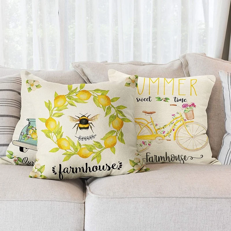 

Summer Lemon Pillow Covers Throw Pillows for Couch Bed Living Room Home Decorative Cushions Cases Pillow Cases Farmhouse