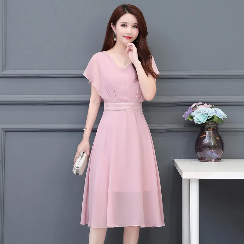 Женское шифоновое платье лето 2019 новый стиль газ Женская Талия для похудения