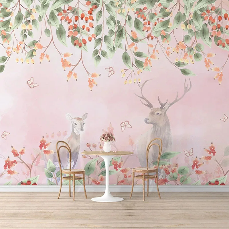 Пользовательские фото ручная роспись цветы растения листья Лось романтический