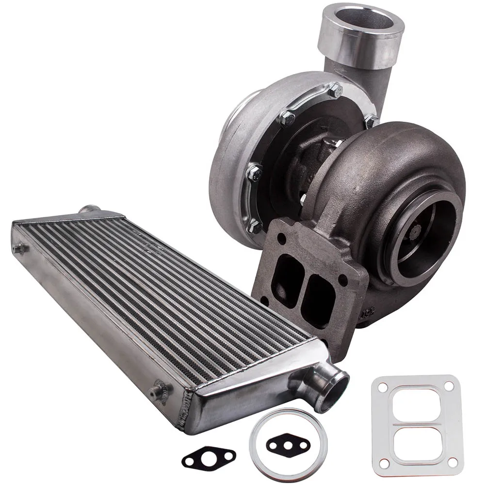 

Intercooler + GT45 Turbocharger T4 V-BAND 1.05 A/R 78 Trim Boost Inlet/Outlet:76MM Turbine Universal Turbo