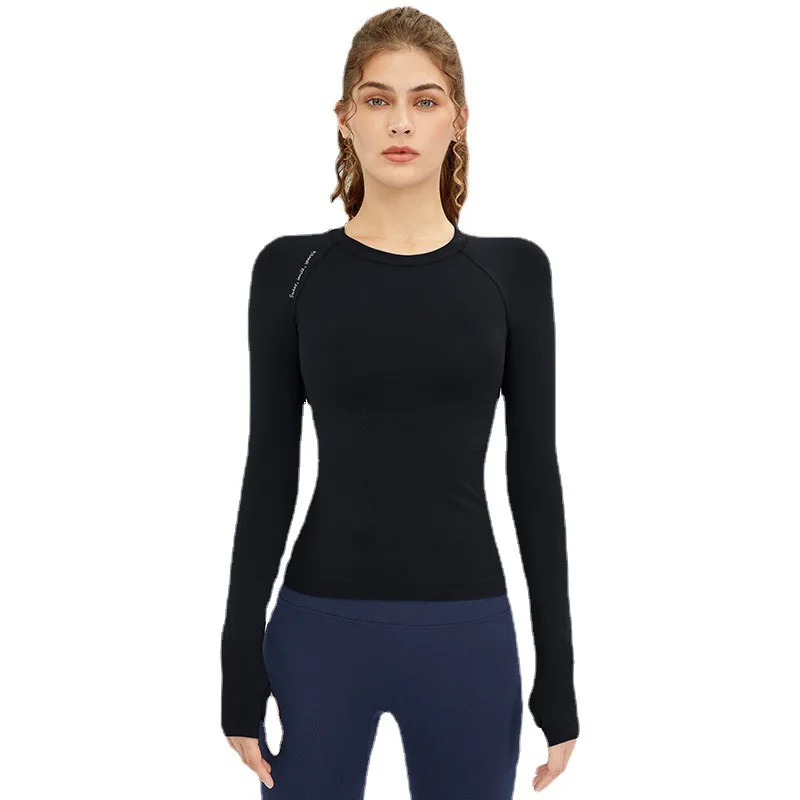 

New Tight Long Sleeve Women's Yoga Clothes Moisture Absorption Breathable Stretch Night Cursor Sports Running Fitness Clothing