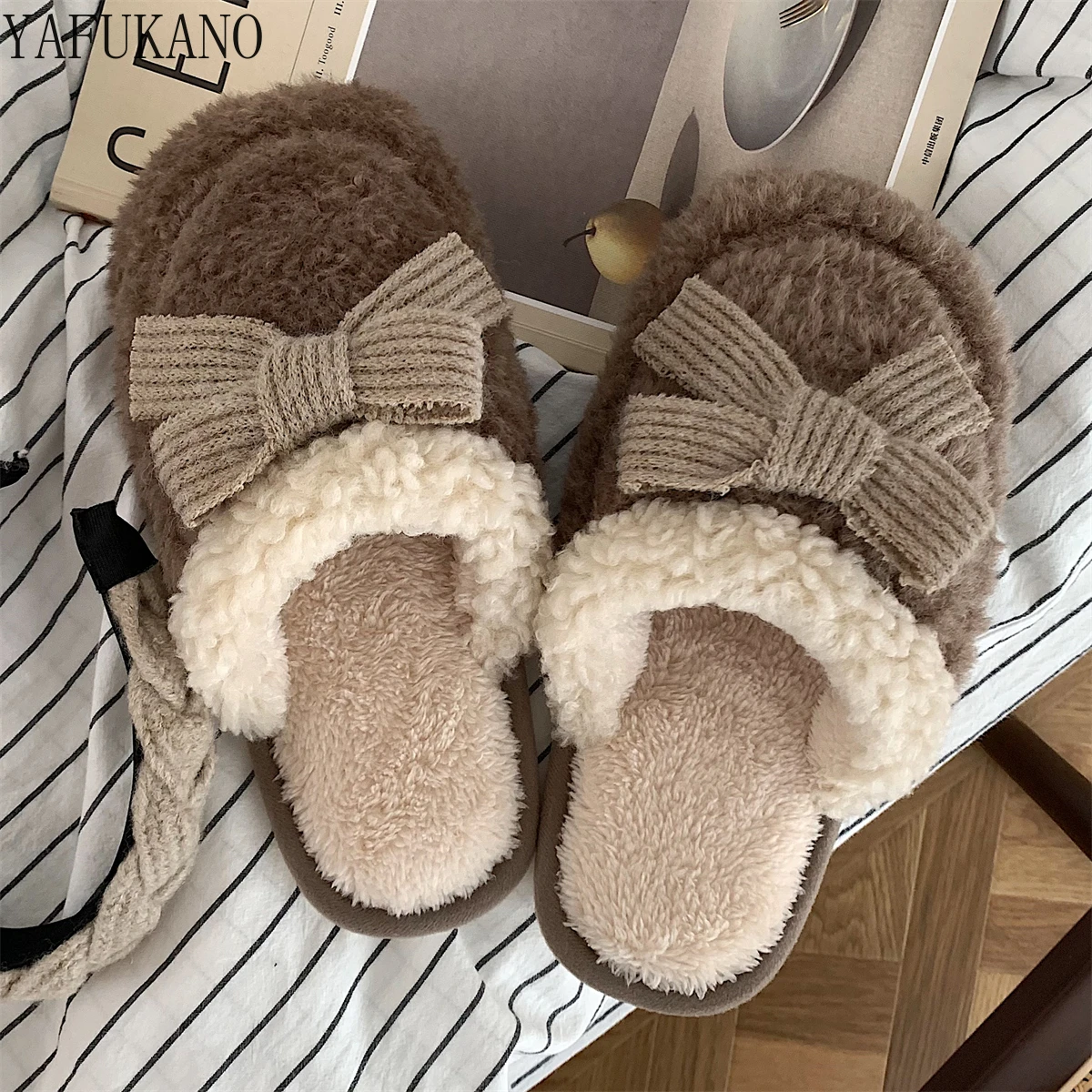 

Retro Couple Cotton Slippers Women Winter New Korean Fashion Home Indoor Non-Slip Warm Plush Shoes Soft Furry Cozy Men Slippers