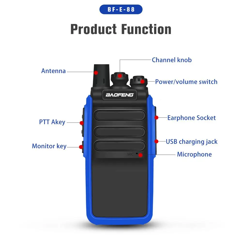 Портативная рация Baofeng E88 5 Вт двухсторонняя радиостанция Bf888S УВЧ 2020-400 МГц 16