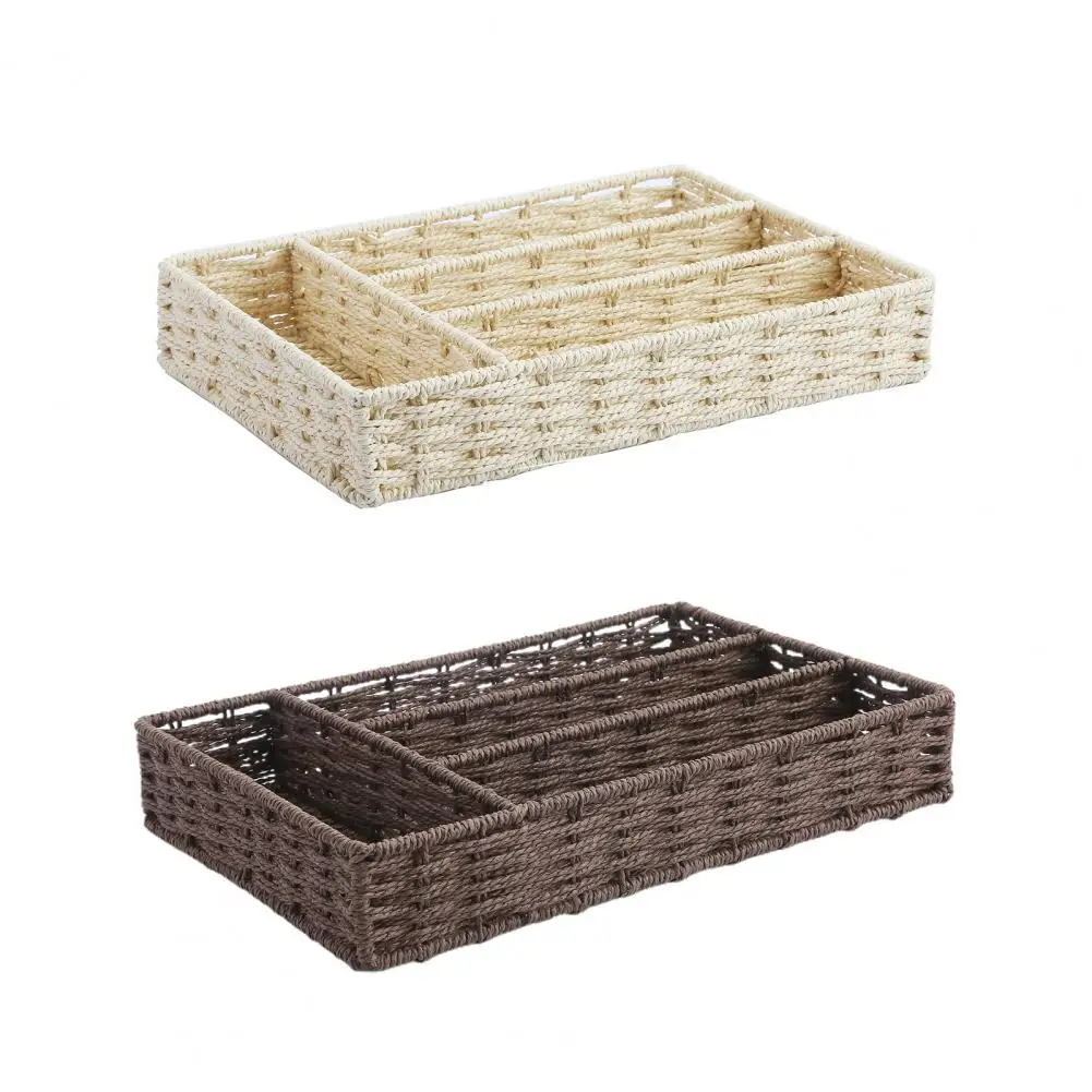 

60% Dropshipping!!Storage Basket Simple 4 Grids Portable Imitation Woven Mesh Forks Spoon Storage Tray for Kitchen