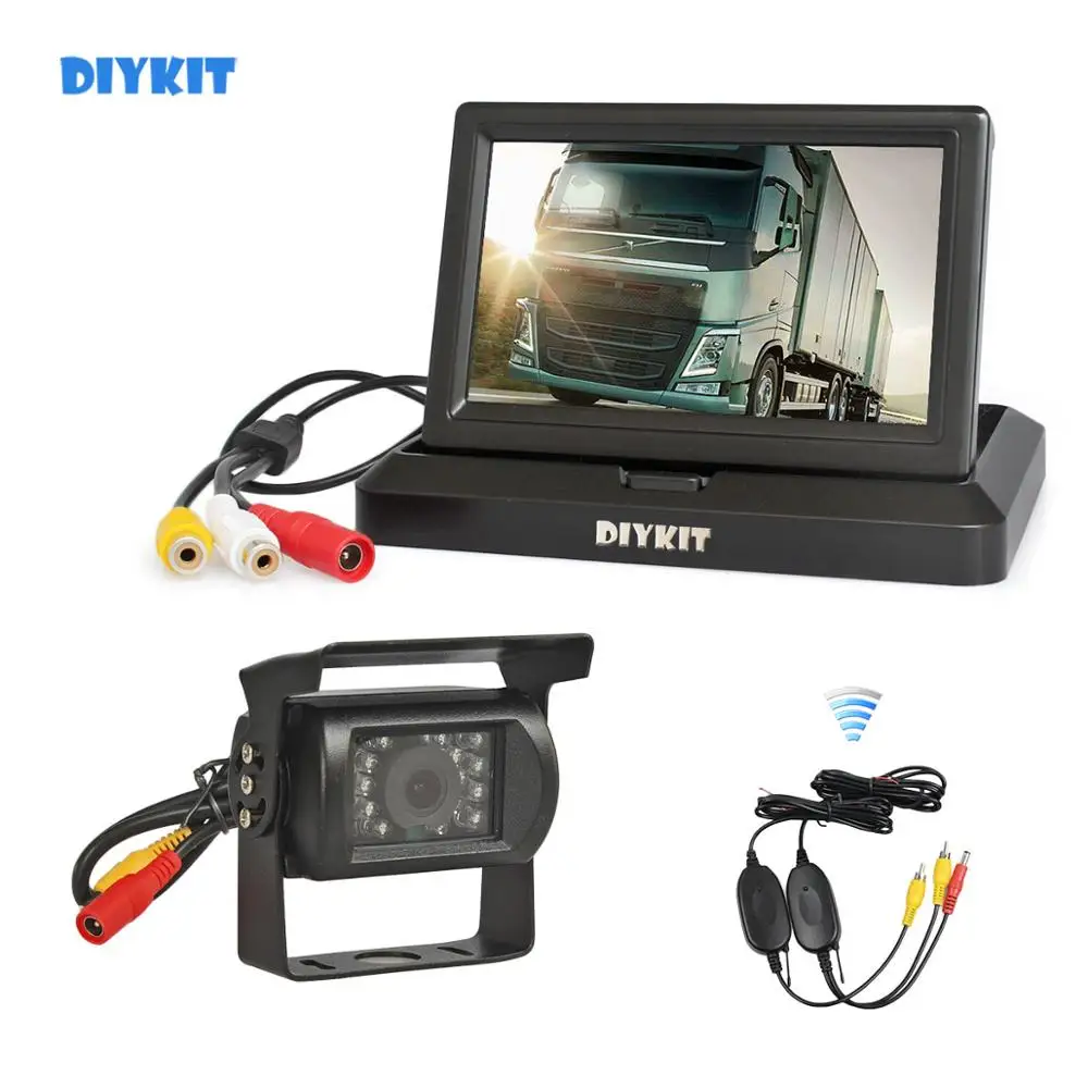 

DIYKIT Wireless 5" Foldable TFT LCD Monitor HD Waterproof IR Night Vision CCD Rear View Car Camera for Truck Caravan Bus Van