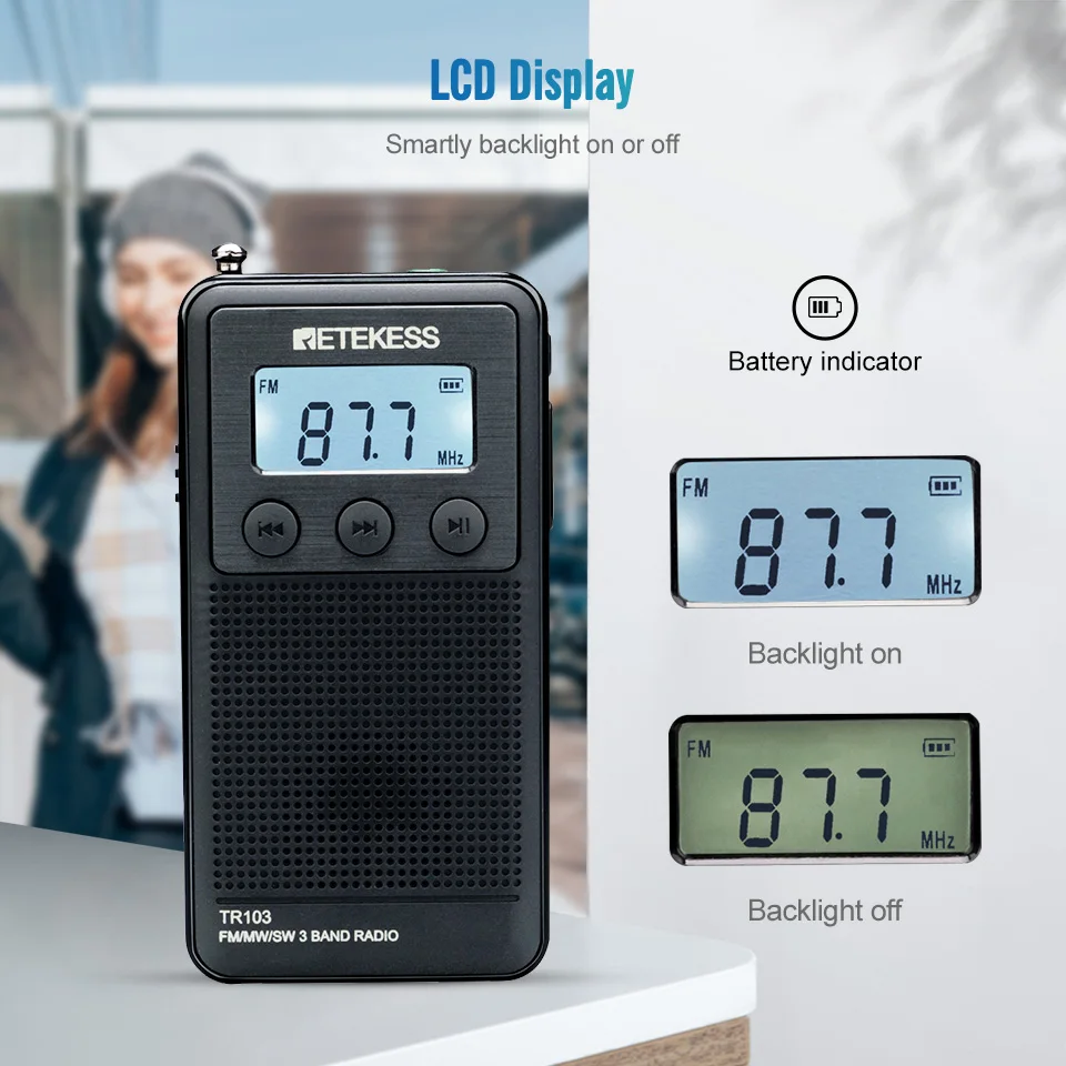 Retekess TR103 PR12 карманное портативное мини-радио FM / MW SW цифровое тюнинговое радио 9/10