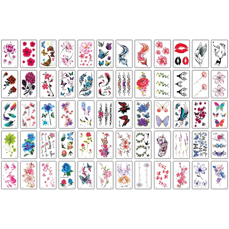 

60pcs/Set Flower Butterfly Waterproof Temporary Tattoo Stickers Beauty Rose Peony Body Art Arm Fake Tattoo Cover Scar For Women