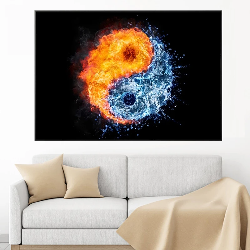 

Modern Painting Water And Fire Print On Canvas Wall Art Poster Pop Art Yin And Yang Wall Pictures For Living Room Home Decor
