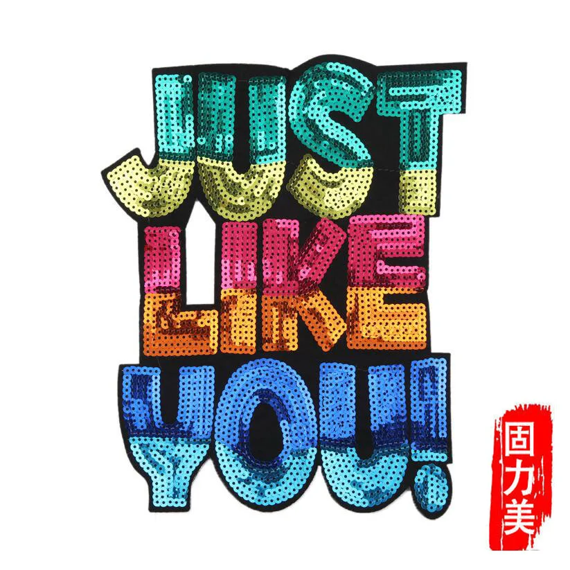 4 шт. Мультяшные нашивки с блестками и английскими надписями JUSTLIKEYOU как вы!
