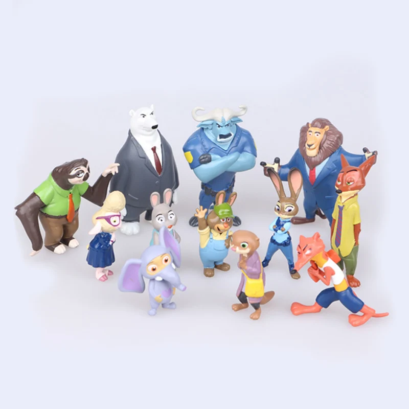 Disney 12 штук моделей игрушек Pixar Zootopia Zootropolis Action Figure Judy Hopps Nick Wilde Fox Rabbit Anime Cosplay для детей.