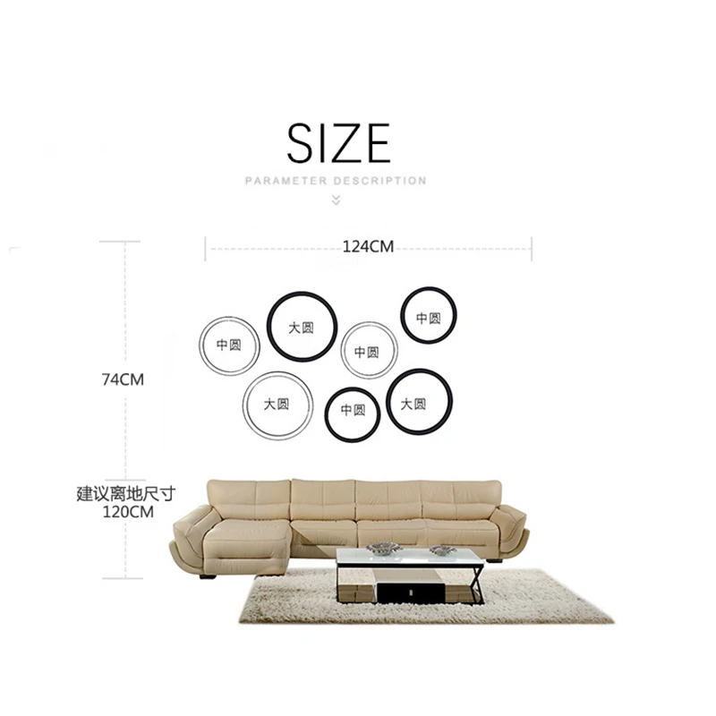 

Round 7 Piece Set Black Picture Frame Combination Modern Simplicity Home TV Background Wall White Photo Frame Decoration