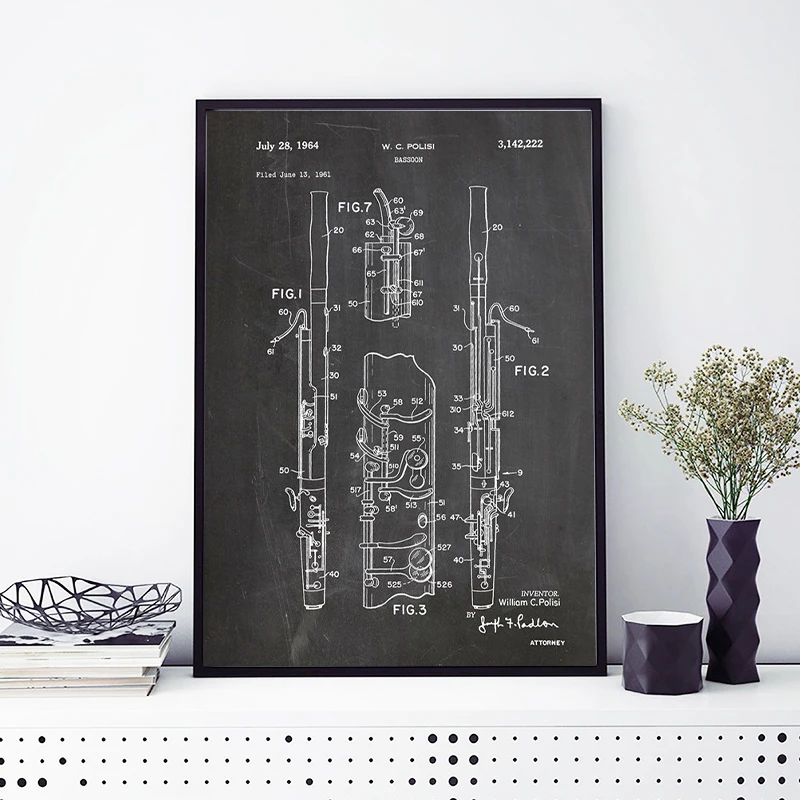 Винтажный постер Bassoon Woodwind музыкальный подарок схема Художественная Картина на