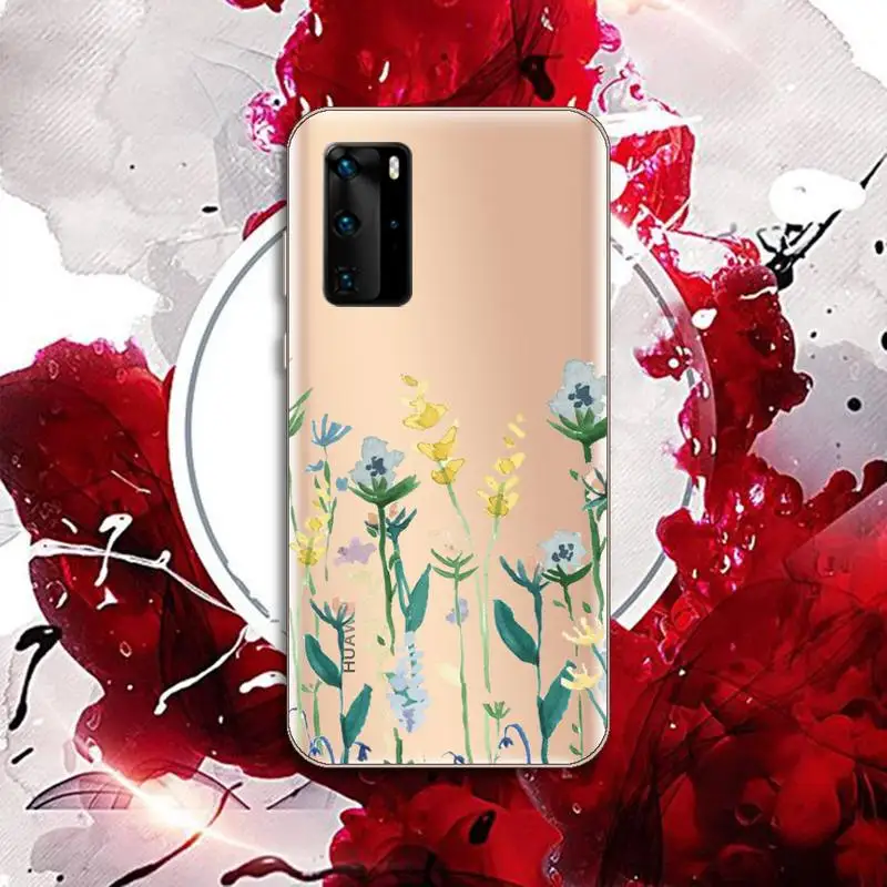

Watercolor plants with flowers aesthetics Phone Case Transparent for Huawei P honor 8 10i 20 30 40 smart 2019