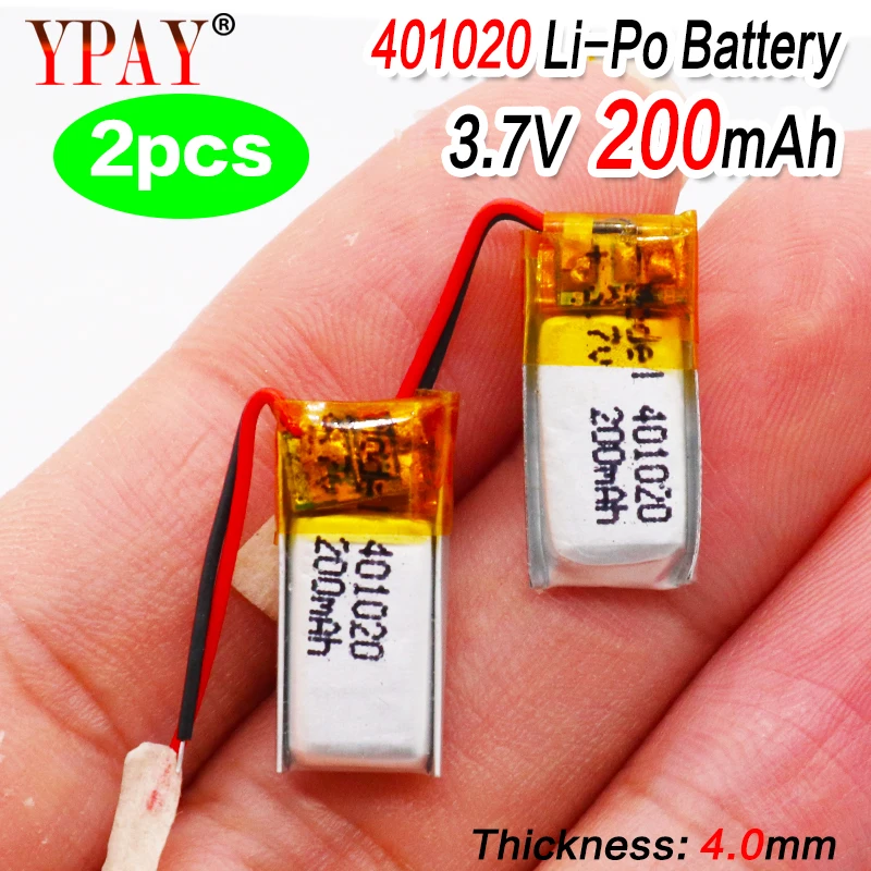 2 шт 3 7 v 200mah 401020 литий полимерный аккумулятор для игрушек автомобилей Bluetooth