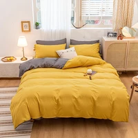 4pcs solid yellow colour soft war bedding set winter easy care duvet cover flat sheet pillowcase full twin king queen size
