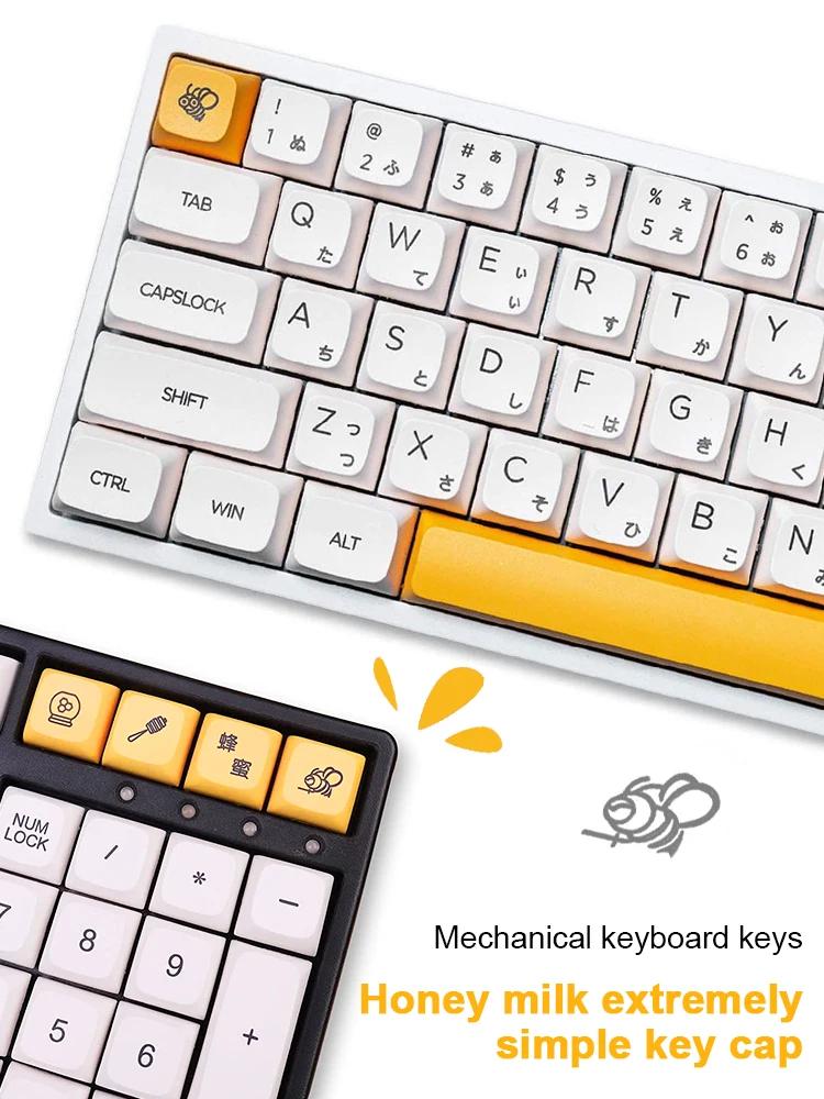 

137 Key PBT Keycap DYE-SUB DSA Profile Personalized Minimalist White Honey Milk Japanese Keycap For Mechanical Keyboard
