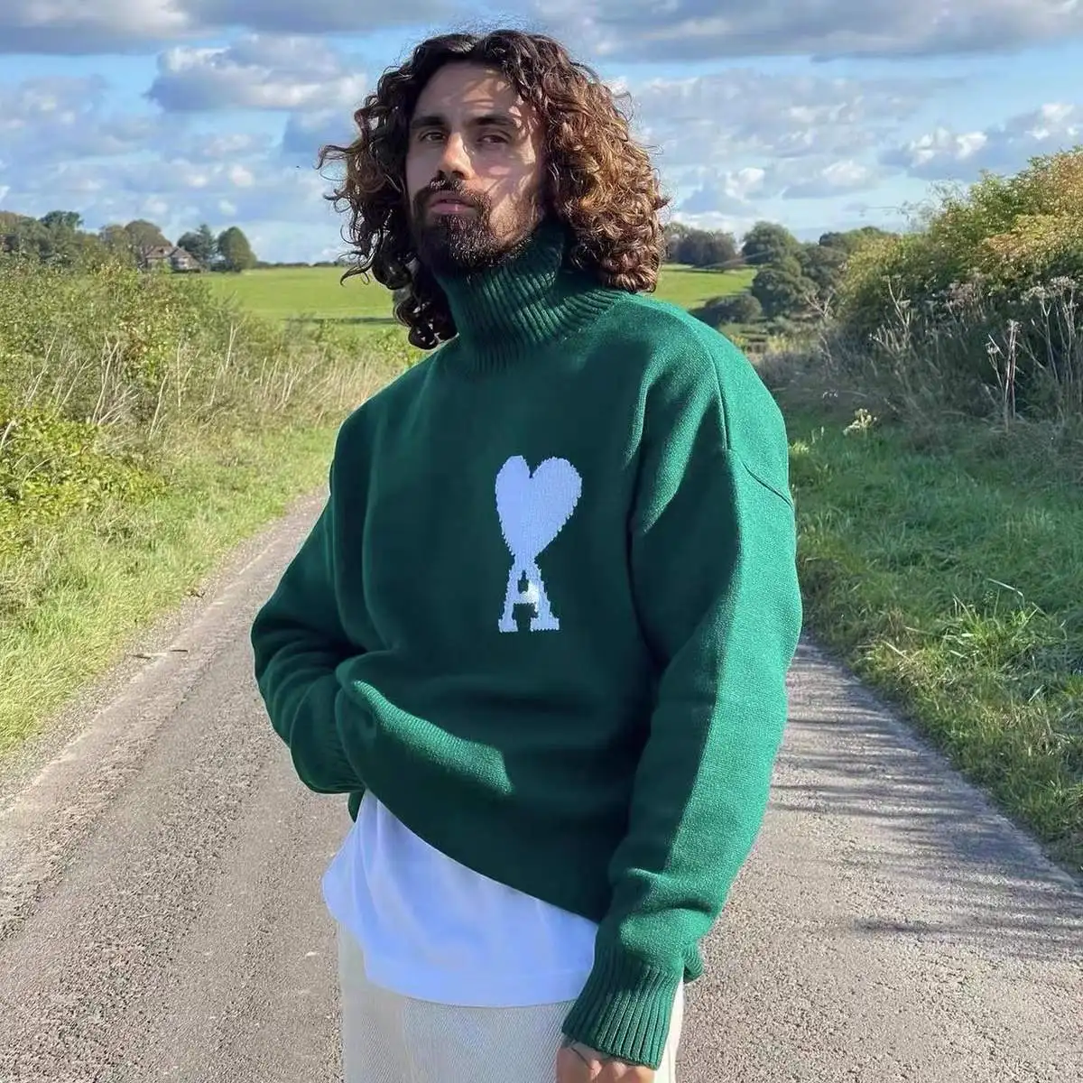 

Мужской свитер AMI Новинка Зима 2021 Роскошная Женская водолазка love корейская мода Harajuku джемпер кашемировая трикотажная одежда пуловер для па...