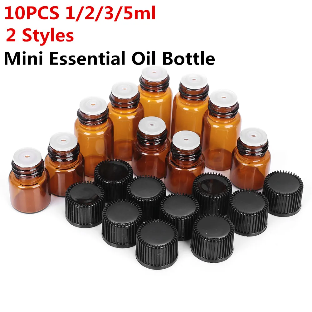 Mini Size 1/2/3/5/ML Amber Refillable Empty Dropper Essential Oil Glass Bottle Perfume Container Home Living Travel Portable