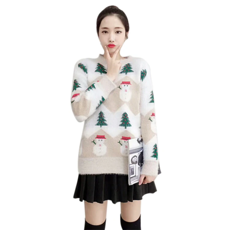 Женский Повседневный пуловер с длинным рукавом и круглым вырезом осенне-зимний