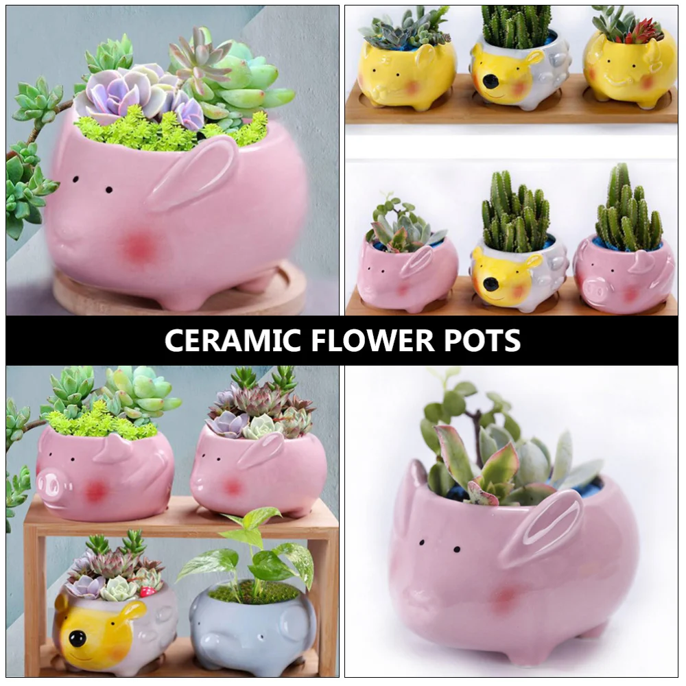 

4Pcs Rabbit Shape Ceramic Succulents Pots Flower Pots Home Desktop Ornaments