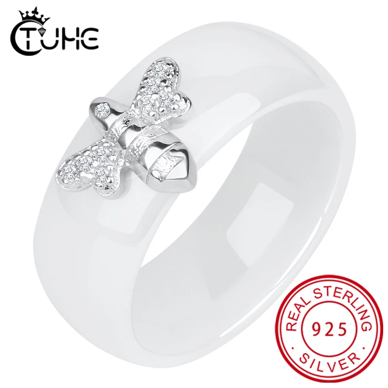 Женское керамическое кольцо в виде пчелы серебро 100% пробы ширина 8 мм|Кольца| |