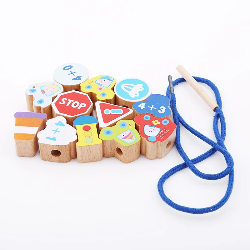 Wooden toys Baby DIY Toy Cartoon Fruit Animal Stringing Threading Wooden Beads Toy Children Early Monterssori Educational