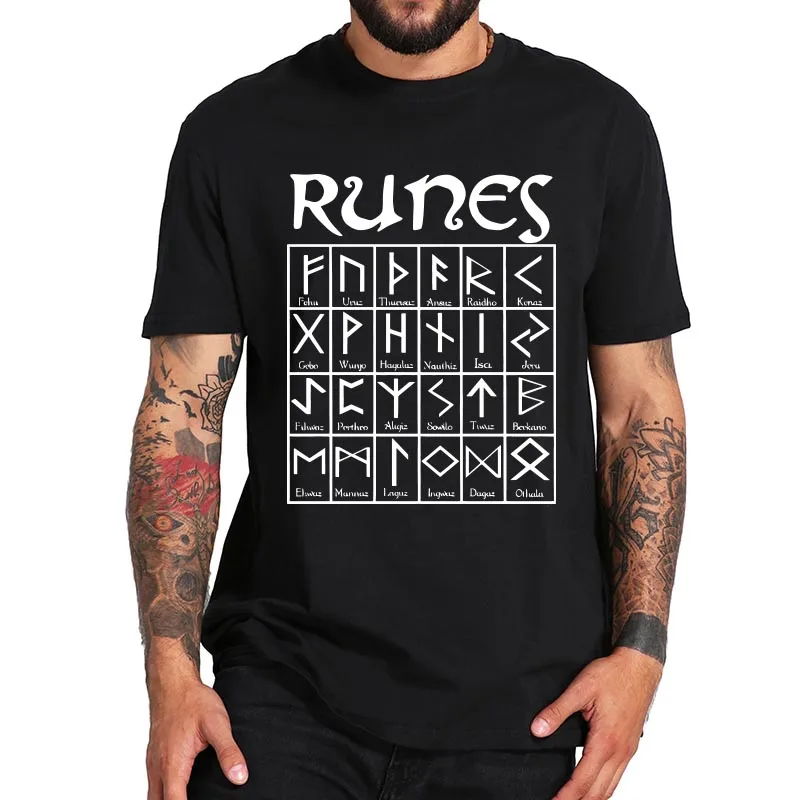 

Elder Futhark Runes T-Shirt The Oldest Rune Pride Fashion Letter Print Short Sleeve Graphic Summer 100% Cotton Men Clothing