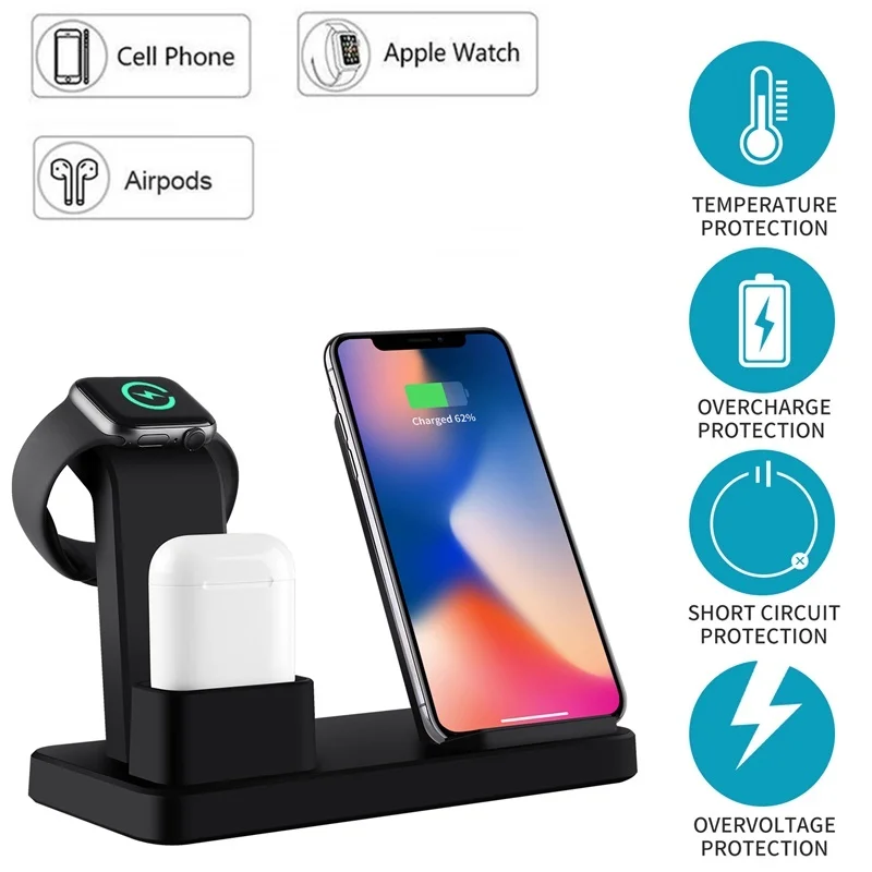 Для apple watch зарядное устройство 3 в 1 зарядная док-станция кронштейн Подставка держатель телефона для IPhone XR X 8 7 6 Беспроводная QI док-станция