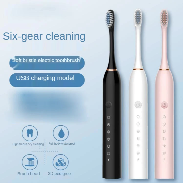 

2021 Sonic Electric Toothbrush Adult Timer Brush 6 Mode USB Charger Rechargeable Tooth Brushes Replacement Heads Set