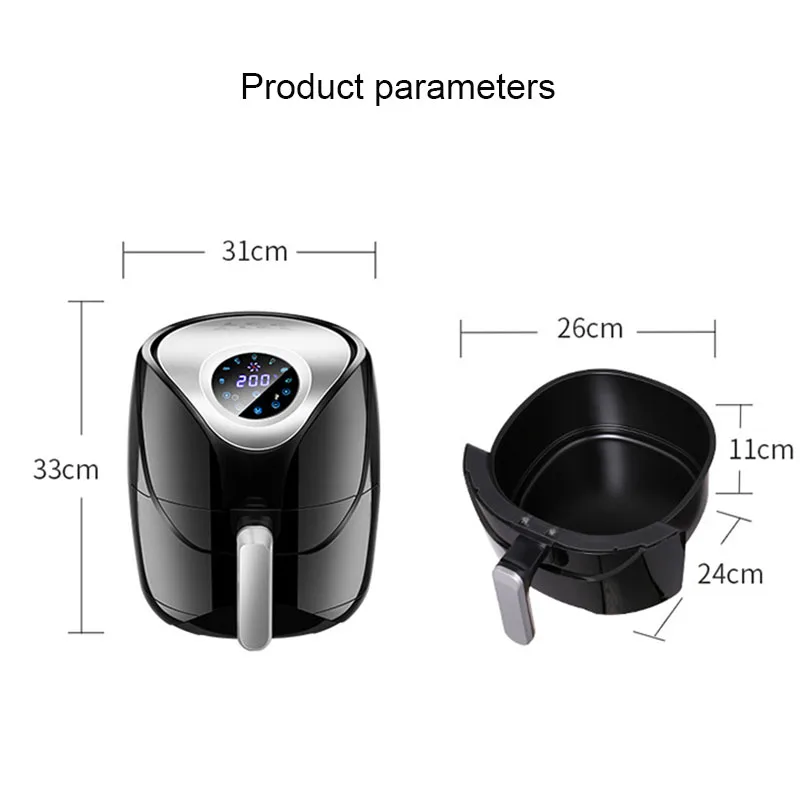 

4.5L 1400W Air Fryer 220V Oil free Health Fryer Cooker Multi Function Smart Touch LCD Deep Airfryer Pizza Fryer for French fries
