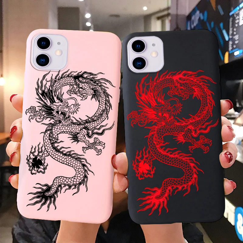 

for iPhone 13 Case Candy Colour Funda iPhone 11 Pro 12 XS Max XR 8 7 Plus SE 2020 12Mini Cover Soft Silicone Dragon Phone Bumper