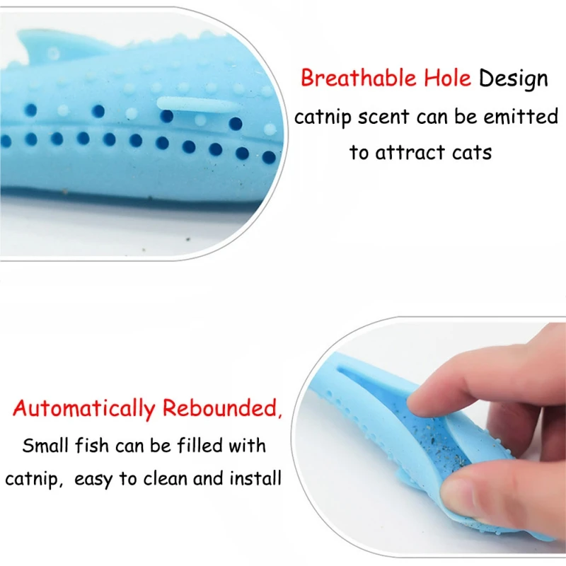 

New Cat Fish Shape Toothbrush With Catnip Pet Eco-Friendly Silicone Molar Stick Teeth Cleaning Cats Toy