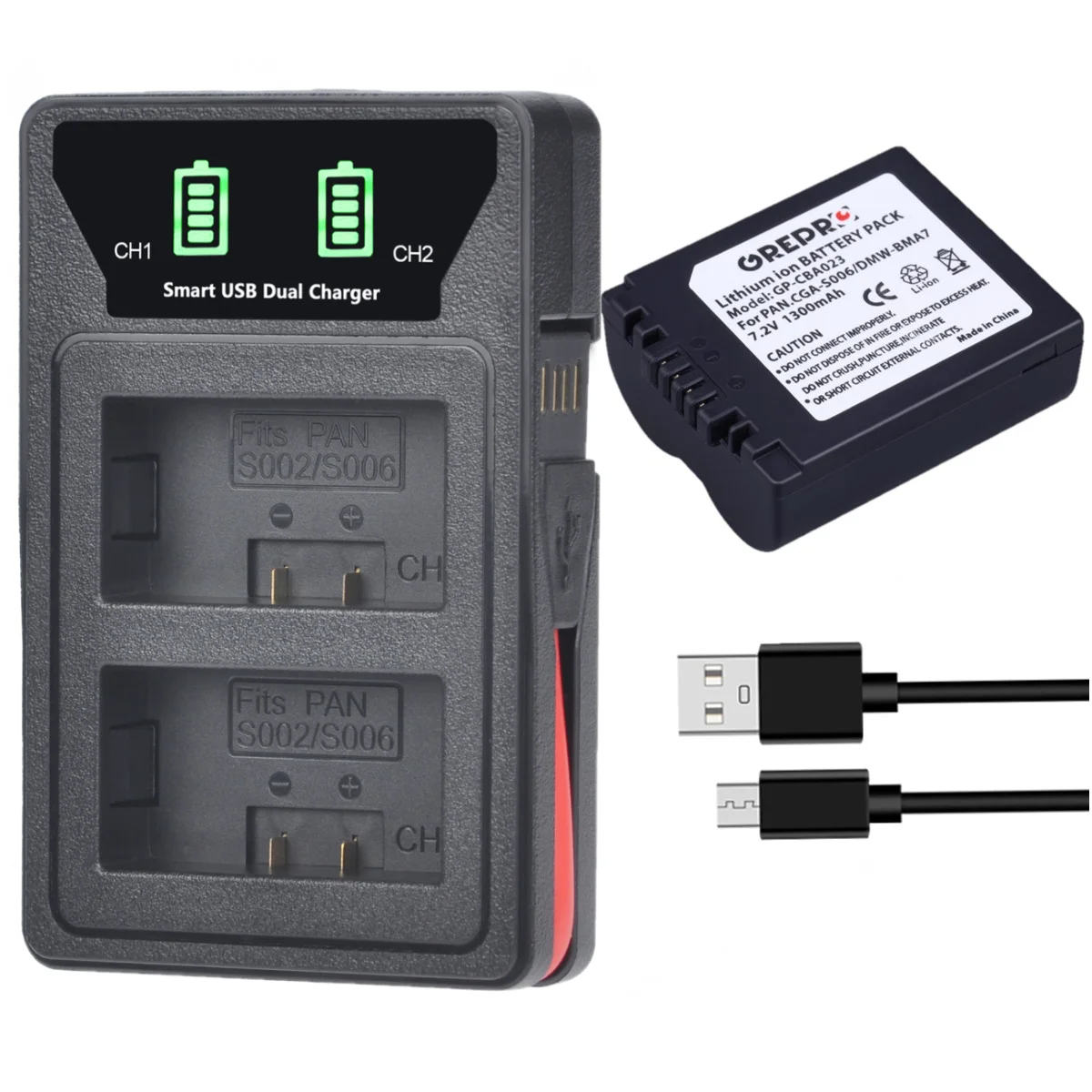 

CGA-S006 DMW-BMA7 Battery + Build-in USB Charger for Panasonic CGA S006 S006E S006A, DMC FZ7 FZ8 FZ18 FZ28 FZ30 FZ35 FZ38 FZ50