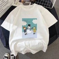 summer fashion shirt snowman theme graphic t shirt kawaii women tops base o neck white tees 90s fashion top tees female
