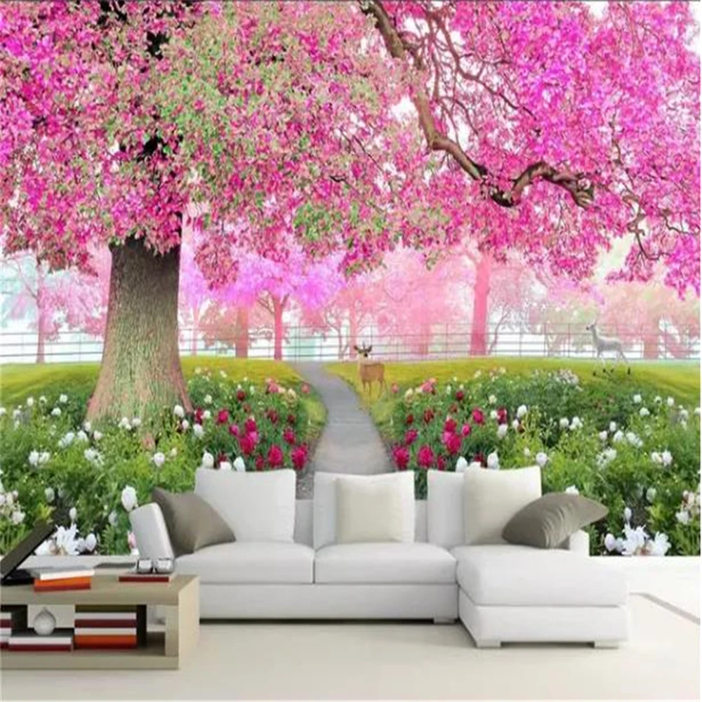 

Custom Any Size 3d Wallpaper Flower Sea Cherry Blossom Tree Walkway TV Background Wall Decoration Modern Mural Wallpapers